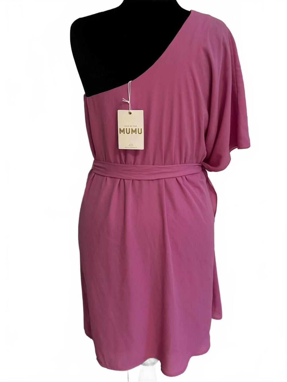 NWT Show Me Your Mumu One-Shoulder Pink Dress with Tie Waist